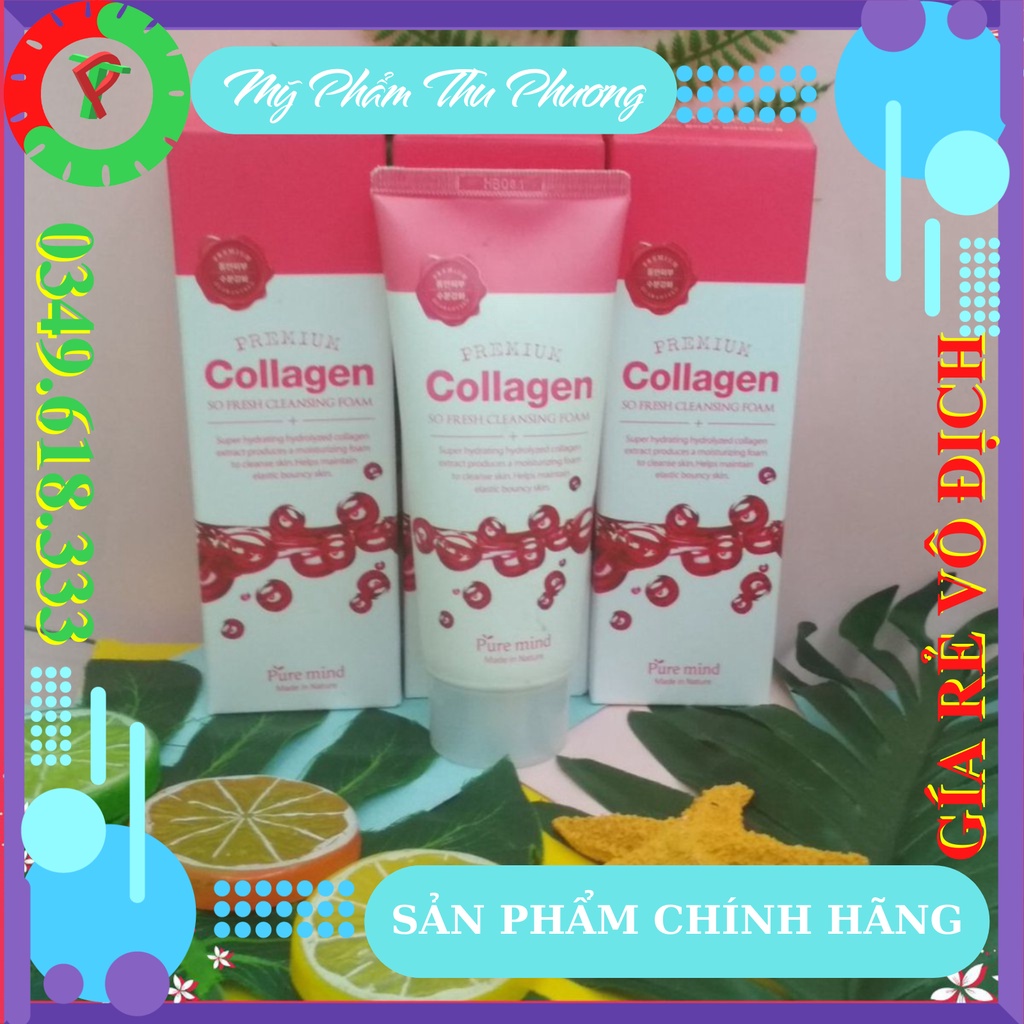 Sữa rửa mặt làm trắng da chống lão hóa dành cho da dầu mụn khô không nhạy cảm Collagen Pure Mind So Fresh Cleansing Foam