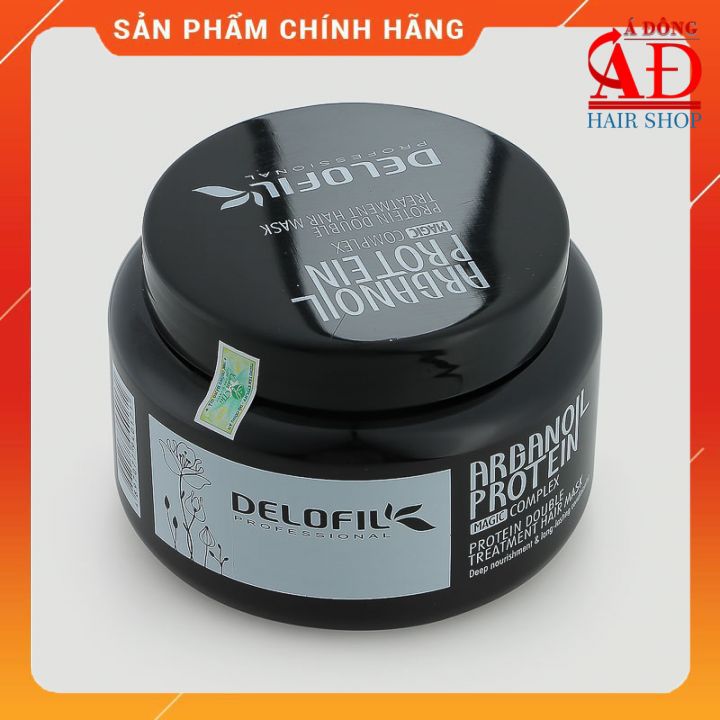 Dầu hấp ủ tóc Delofil Argan Oil Keratin Mask phục hồi tóc hư tổn siêu mượt 500ml Italy