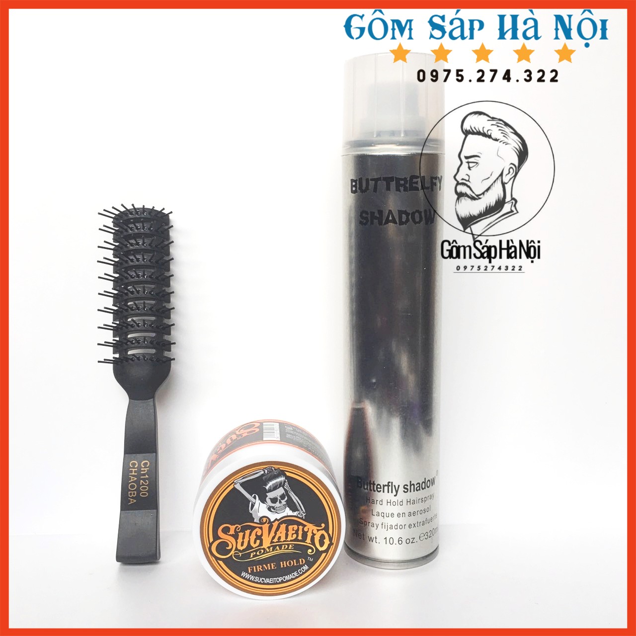 Gôm xịt tóc butterfly shadow 320 + sáp tạo kiểu pomade suavecito hàng chính hãng