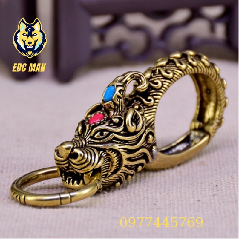 Móc khoá đồng phong thuỷ cao cấp hình đầu hổ bằng đồng đúc đặc