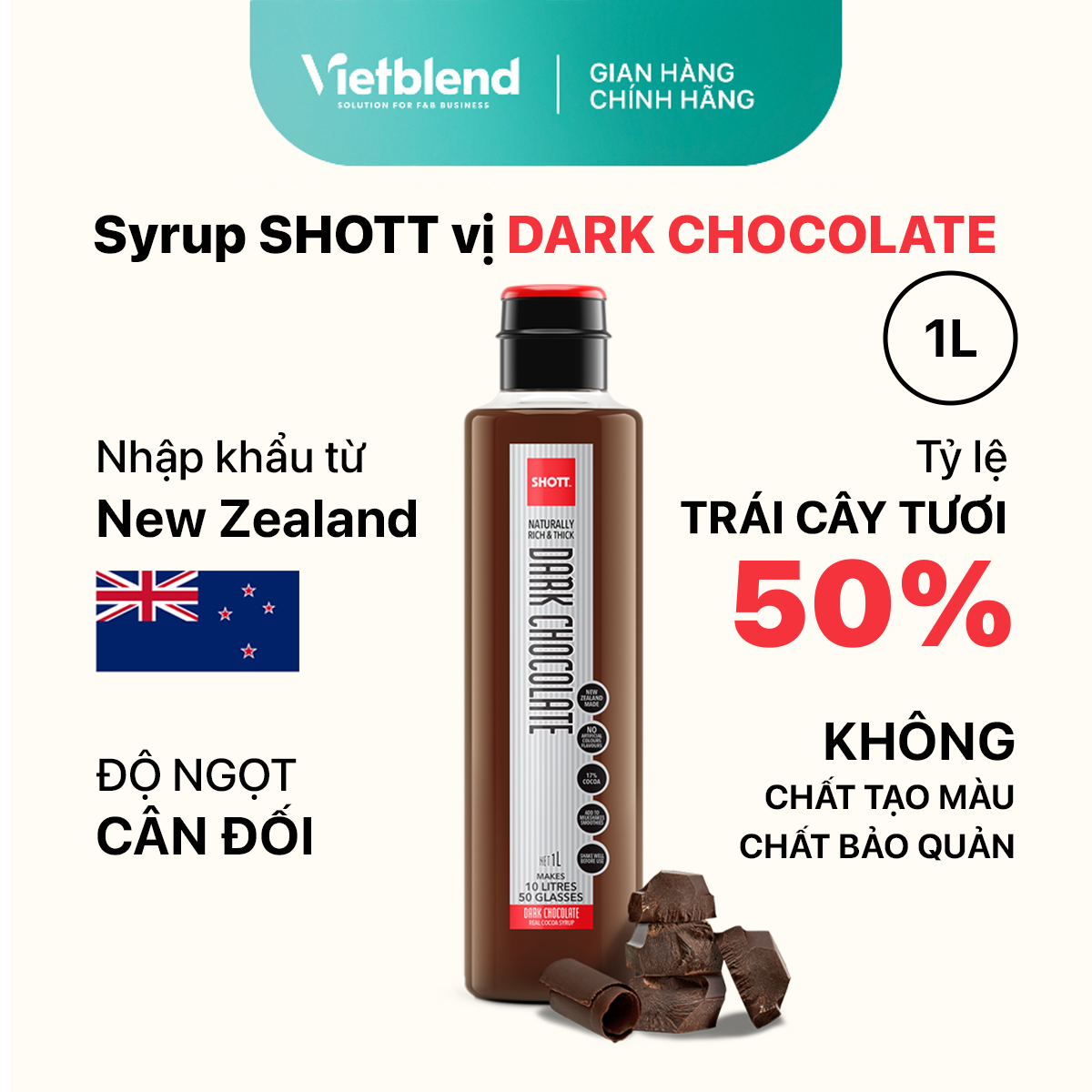 SHOTT Syrup - Dark Chocolate Flavor - 1L Bottle