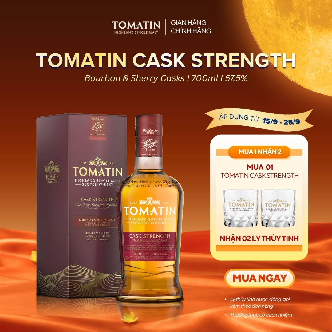 Rượu TOMATIN Highland Single Malt Scotch Whisky CASK STRENGHT Nồng Độ Alc 57.5% 700ml [Có kèm hộp]