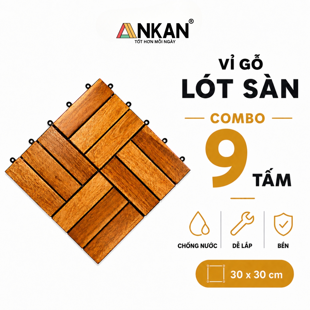 Vỉ Gỗ Lót Sàn, Ván Lót Sàn Gỗ, Vỉ Nhựa Lót Ban Công, Ngoài Trời, Sân Vườn, Cạnh Hồ Bơi 12 Nan Màu Vàng Nắng