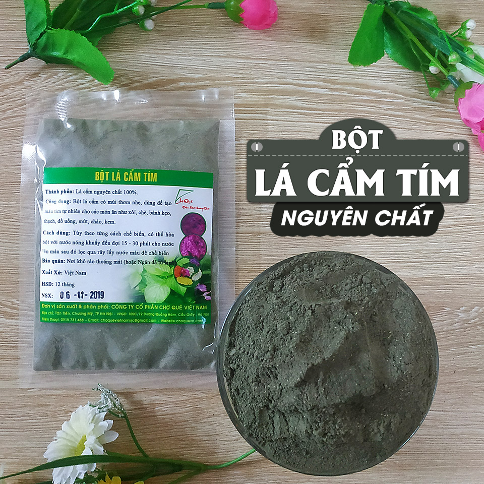 Bột Lá Cẩm Tím Gói 100g nguyên chất 100% từ cây lá cẩm tím/cây lá tím dùng nấu xôi màu tím/làm bánh/thạch