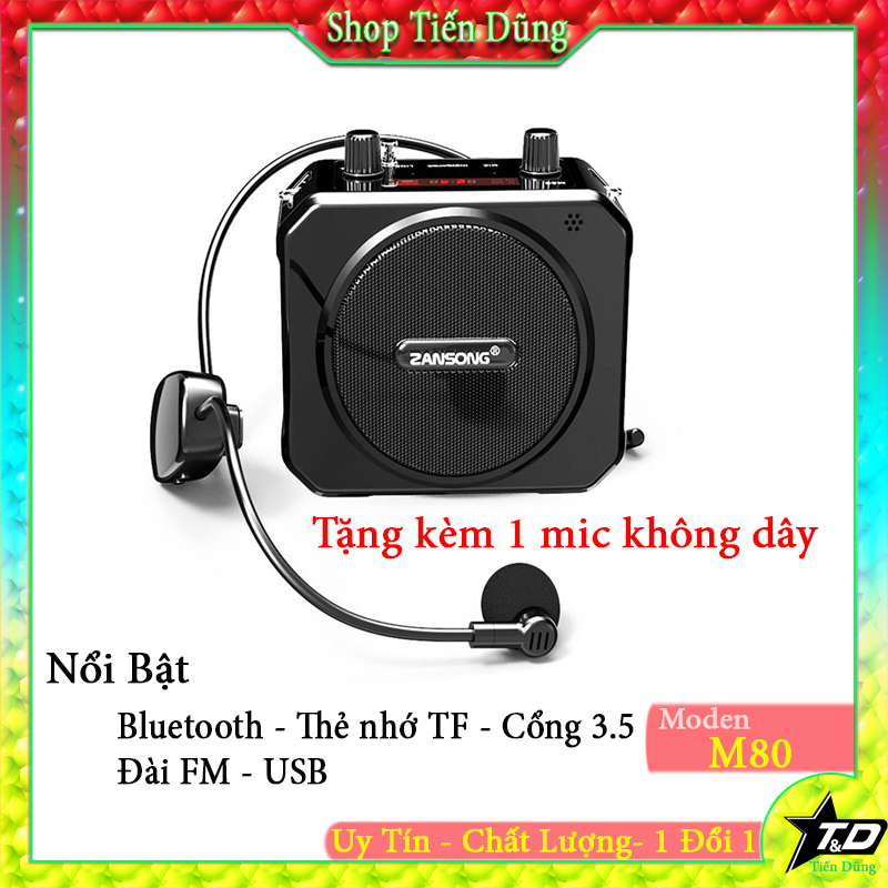Máy trợ giảng zansong m80 dòng micro không dây có bluetooth , thẻ nhớ TF và đài fm