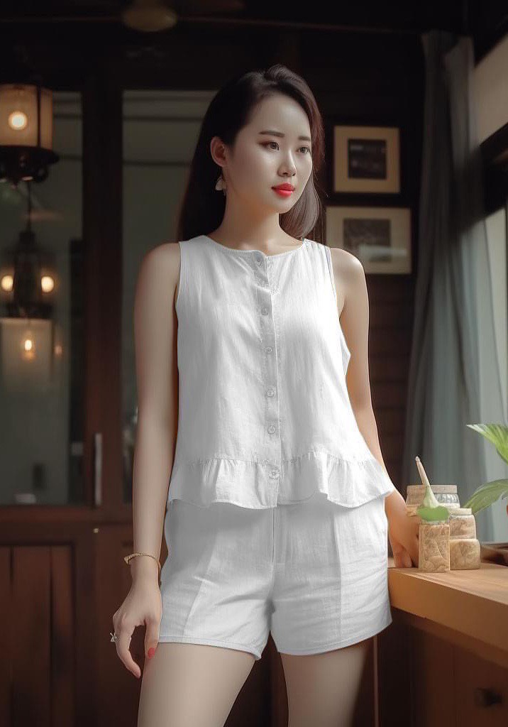 Set đũi tơ sát nách quần đùi thiết kế bèo xinh xắn - MYNA