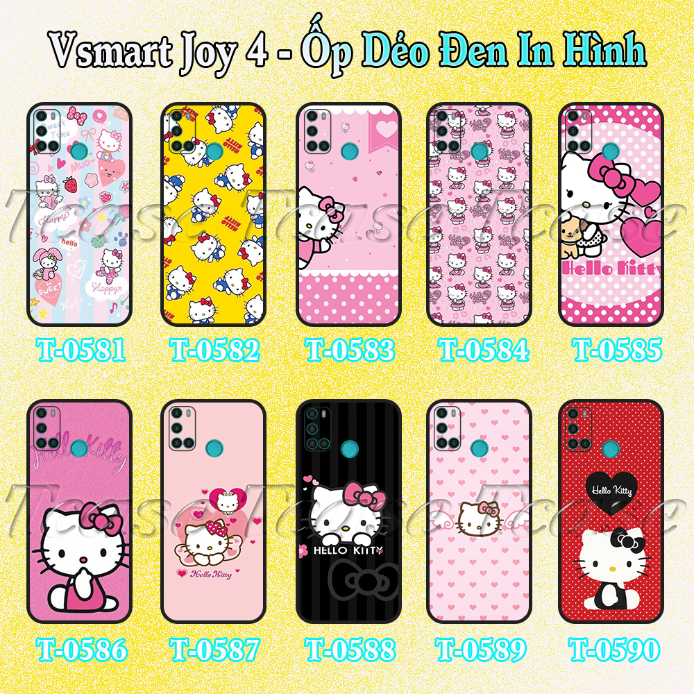 Ốp lưng Vsmart Joy 4 - Ốp dẻo đen in hình Mèo hồng cute dễ thương