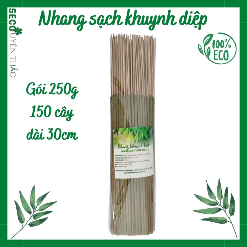 Nhang khuynh diệp, gói 250gr khoảng 150 cây, dài 30cm, nhang sạch thảo mộc 100% từ lá khuynh diệp, không cuộn tàn. Làm sạch và thanh lọc không khí, thờ cúng, xông nhà, đuỗi muỗi, an toàn cho cả bà bầu và trẻ. Shop Uyên Thảo.