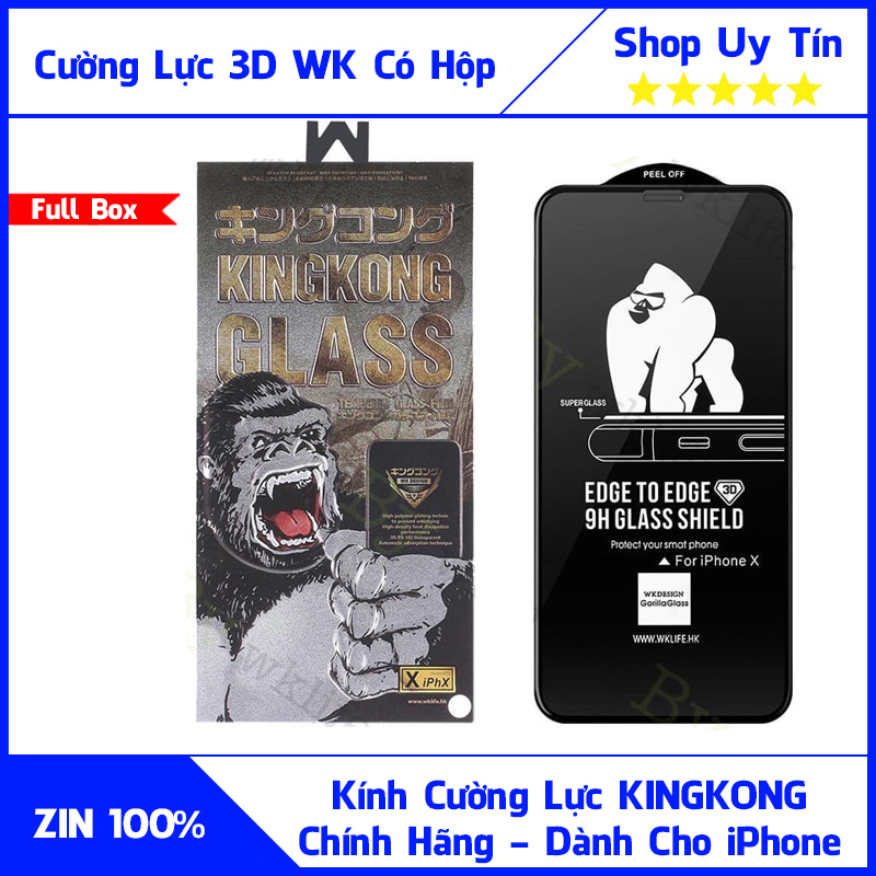 Kính Cường Lực KingKong Zin 100% Dành Cho iPhone 6/6s/7/6P/7P/8P/X/Xs/XsMax/11/11Pro/11ProMax, 12 , 12 Pro , 12 Max , 12 Pro Max Chất Lượng Cao,Full Màn Hình,Kính Cường Lực WK Design Zin Cảm Ứng Mượt Mà,Màn Hình Sáng - Bimax Store