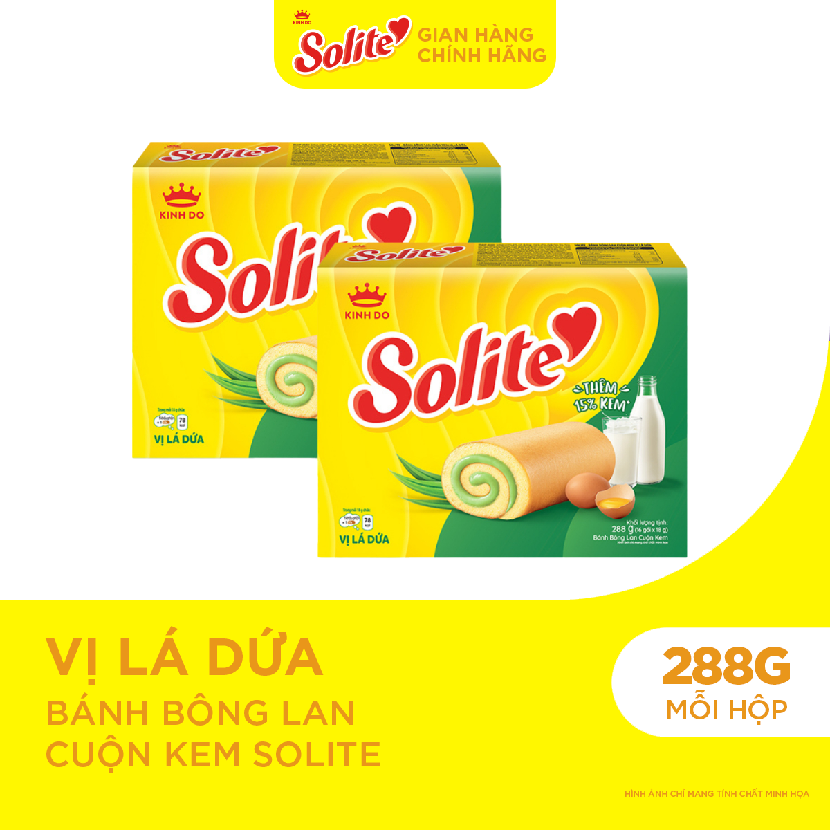 Combo 2 Hộp Bánh Bông Lan Solite Cuộn Kem Vị Lá Dứa 288g