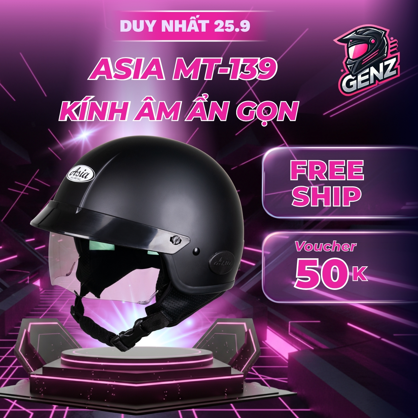 Asia Mt-139 Half-Head Helmet with Matte Black Visor – Compact and Safe When Riding a Motorbike Giá 350,000 Đồng*Miễn phí vận chuyển