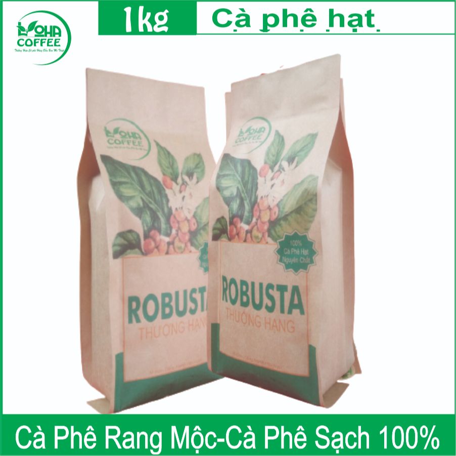 1kg cà phê hạt pha máy gu đậm 100% robusata rang medium thương hiệu cà phê rang mộc loha coffee