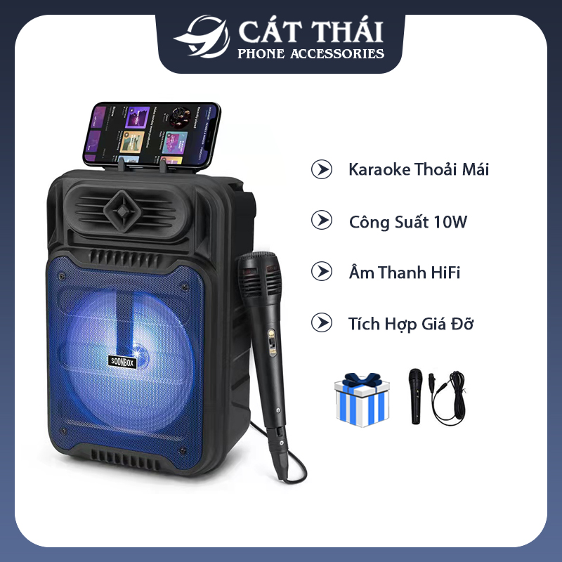 Loa bluetooth âm thanh công suất lớn Cát Thái bluetooth 5.0 âm thanh HIFI tặng kèm micro karaoke công nghệ TWS kết nối 2 loa cùng lúc cổng AUX 3.5mm thẻ nhớ TF USB FM - S12