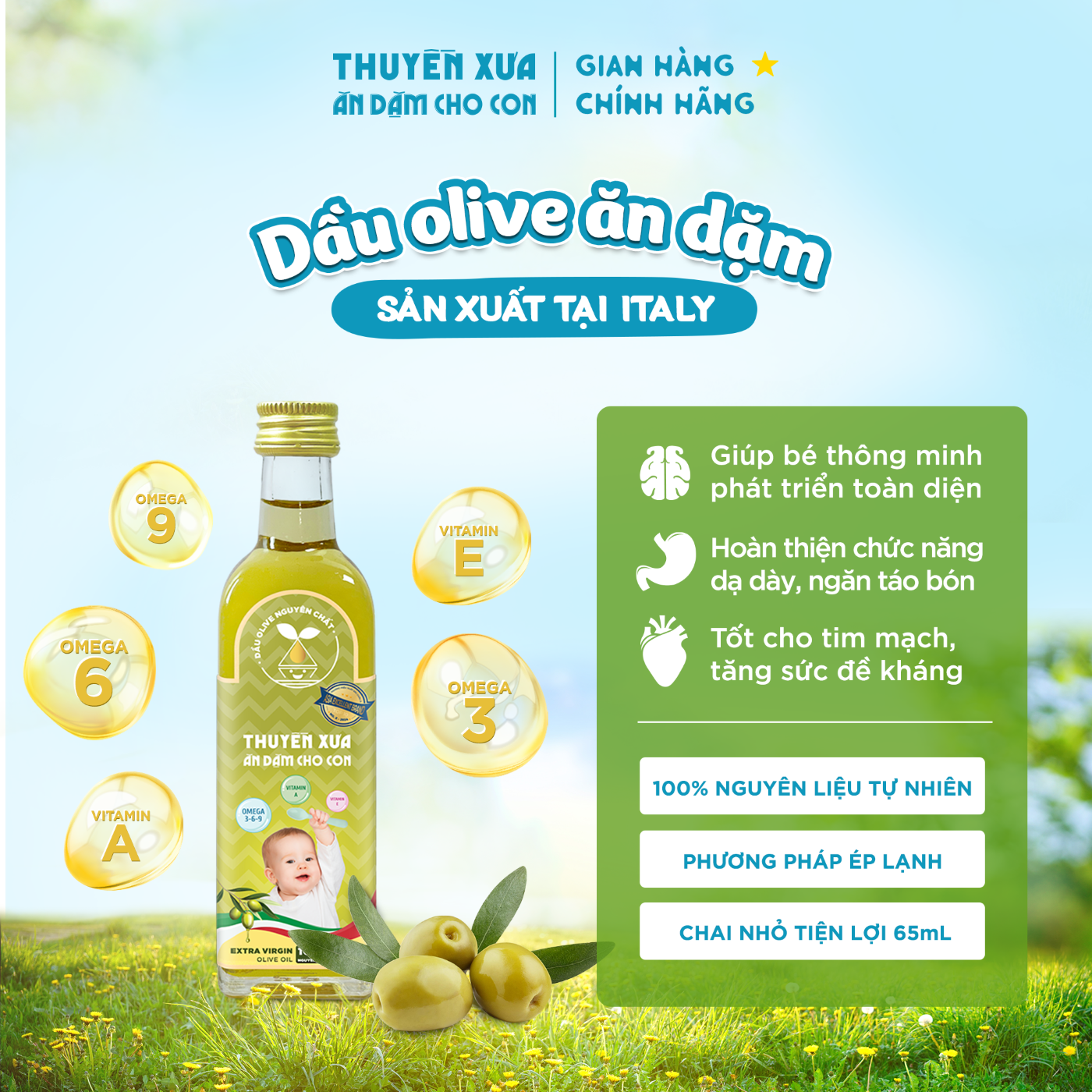 Dầu Oliu Nguyên Chất Thuyền Xưa Ăn Dặm cho con 65ml