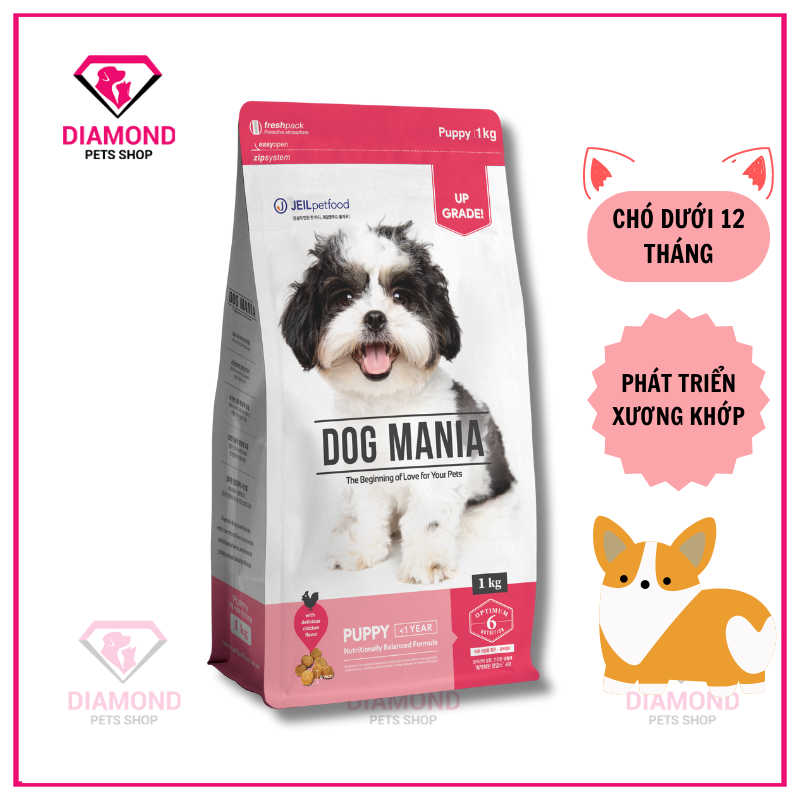 Thức ăn hạt cho chó nhỏ dog mania puppy túi 1kg bao bì mới
