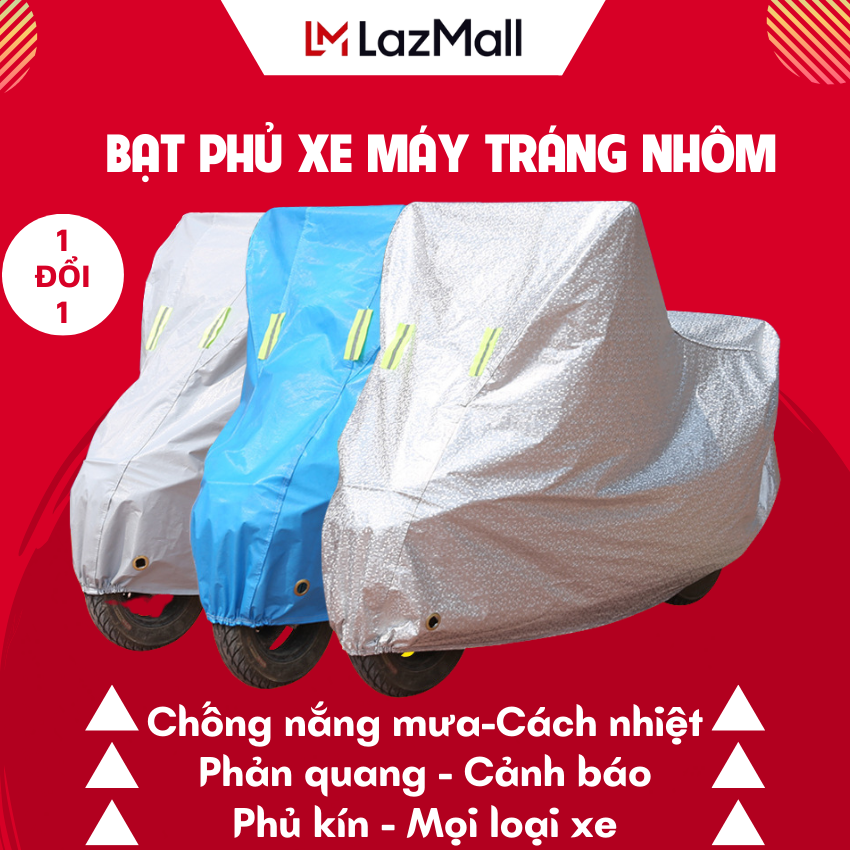 Bạt Trùm Xe Máy, Bạt Che Xe Máy -Bạt phủ xe máy che vừa các loại xe, chống nắng mưa, lớp lót chống nóng, khóa chống lật, phản quang chống trộm - Bảo hành 1 đổi 1