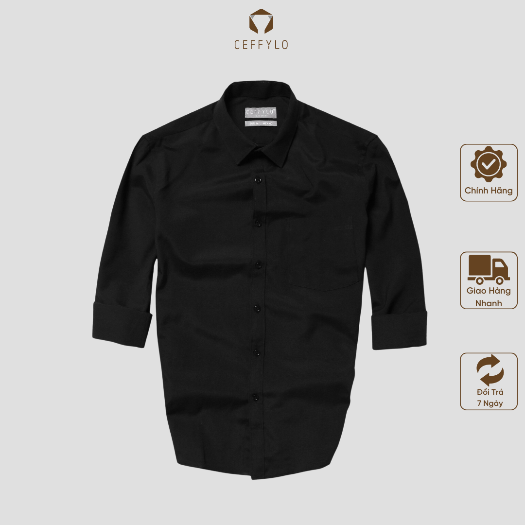 Áo Sơ Mi Dài Tay Đen CF , Chất Liệu OXFORD Thoáng Mát, Form Slimfit