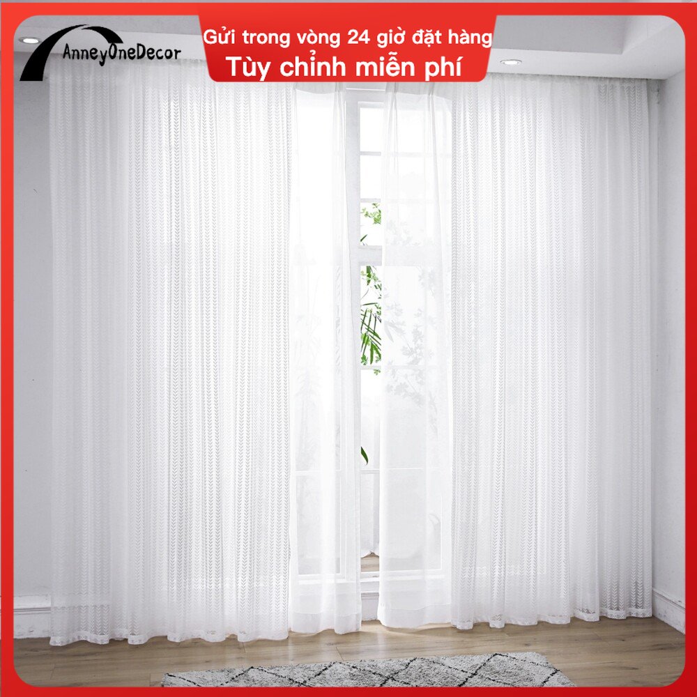 Anneyonedecor vải mỏng màu trắng rèm cửa hoa thêu thiết kế móc Grommet Rèm