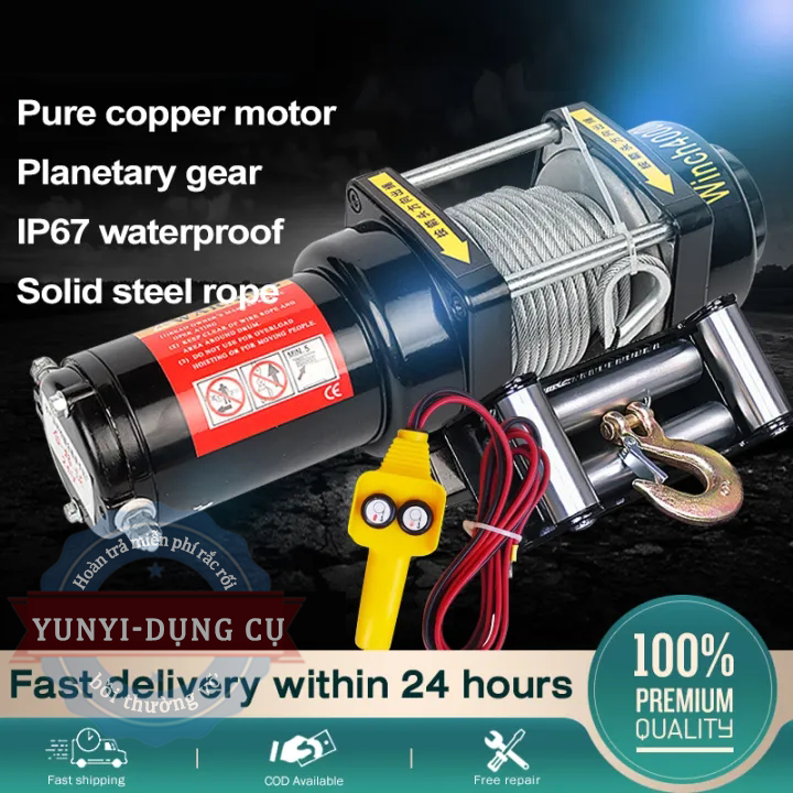 Tời điện 12v ắc quy 4500ibs lực kéo 2025kg,lực nâng 450kg cáp 10 mét,máy tời điện 450kg