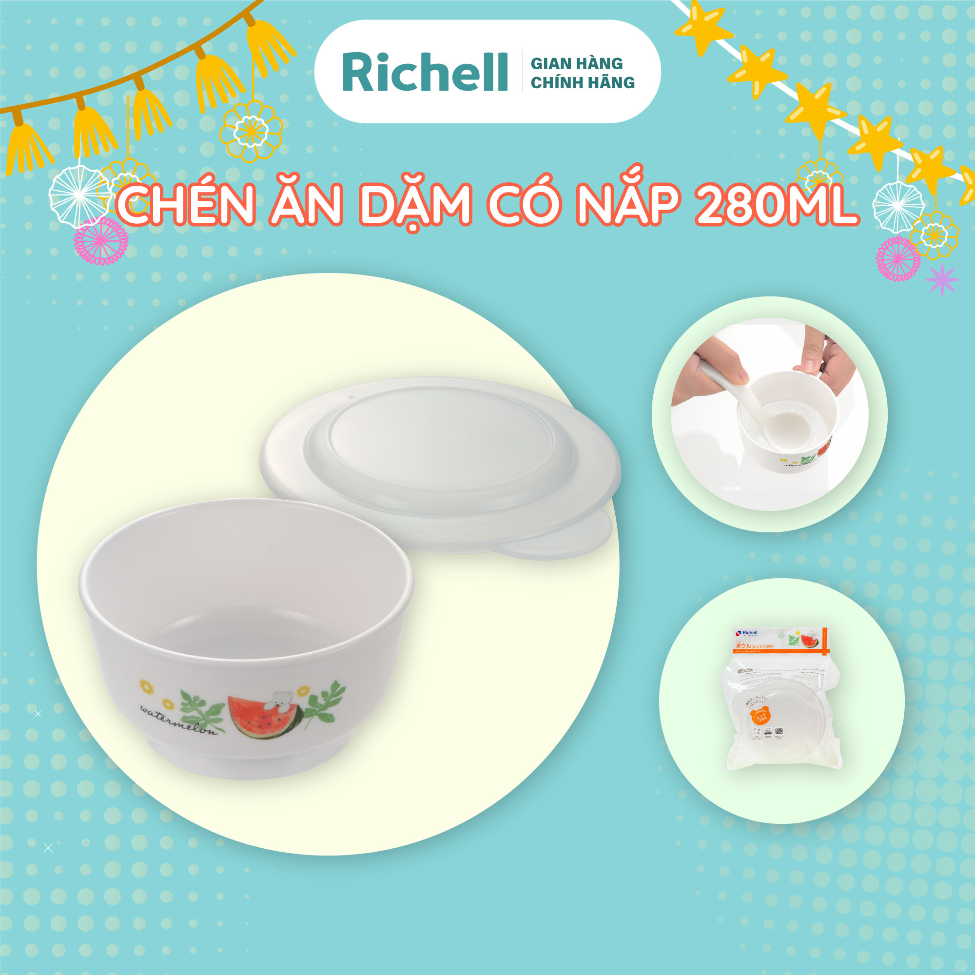 Chén ăn dặm có nắp richell 280ml | baby