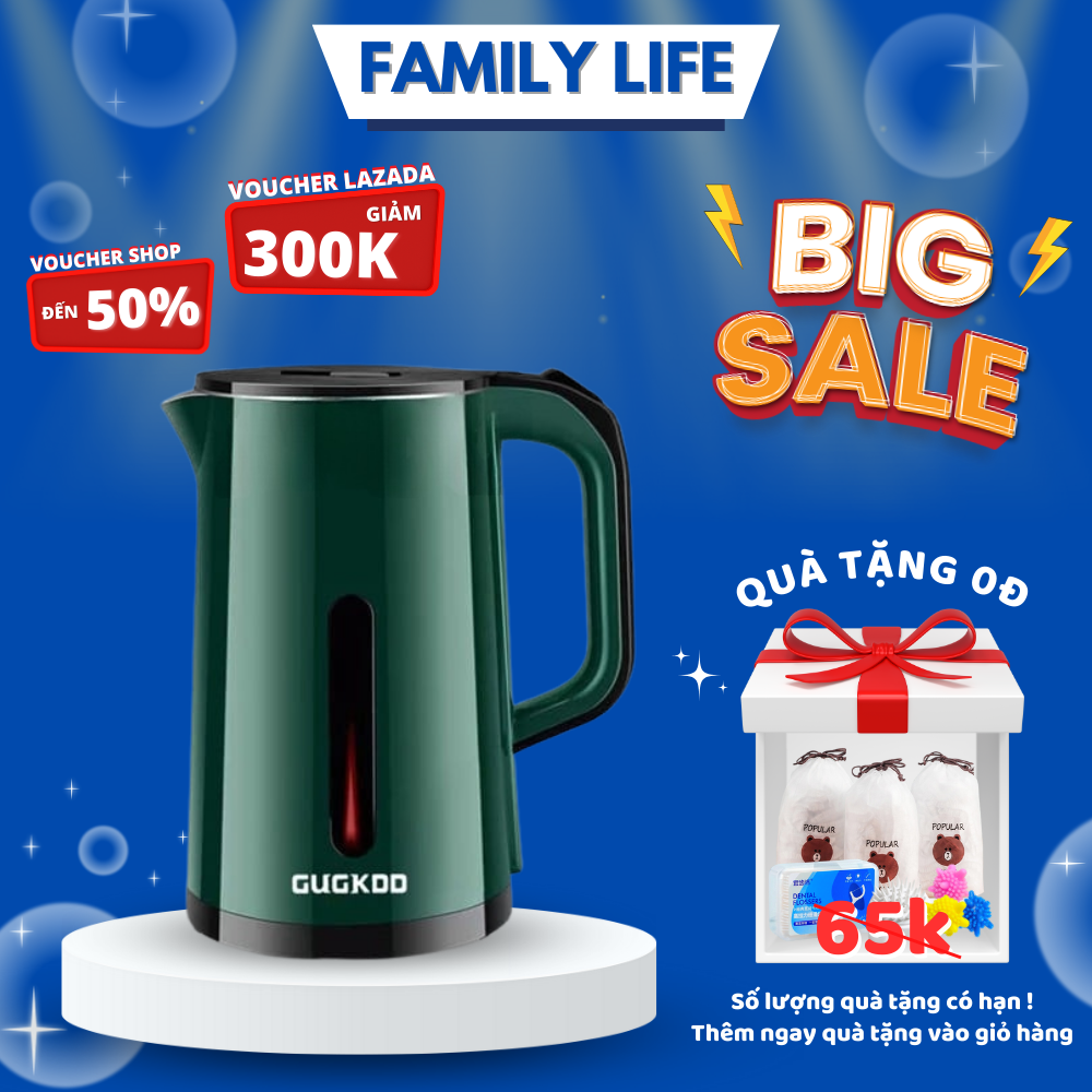 Ấm đun nước siêu tốc 2 lớp gugkoo đun nước siêu tốc công suất lớn 1500w dung tích 2.5l tự ngắt điện khi sôi ấm đun nước siêu tốc ấm siêu tốc bình siêu tốc am nuoc sieu tốc bình đun nước siêu tốc bình đun siêu tốc ấm đun