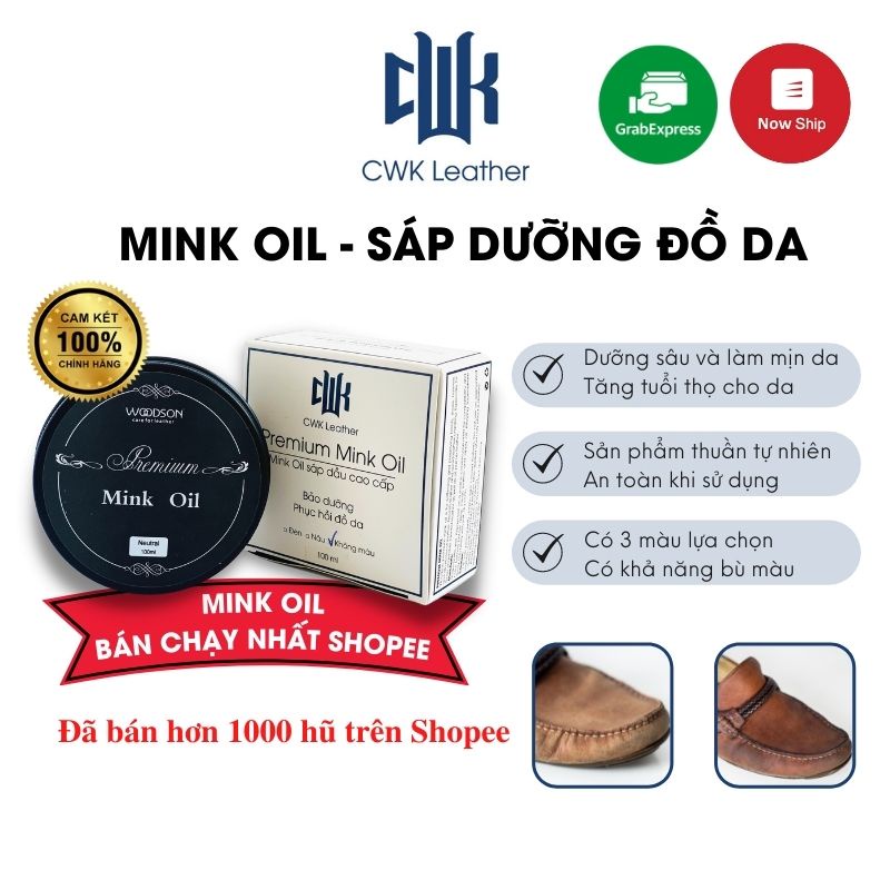 Mink oil mỡ chồn chuyên bảo dưỡng đồ da, làm mới, phục hồi túi xách, áo da ví da ghế sofa giày da