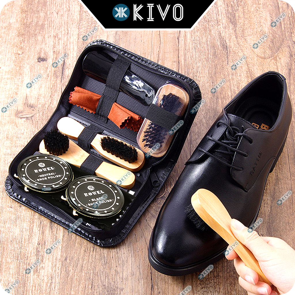 Bộ Xi Đánh Giày Đen 7 Món Cao Cấp - Xi Đánh Giày Đen Trắng Nâu Không Màu Bàn Chải Đánh Giày Phụ Kiện Giày - Vệ Sinh Giày Kivo