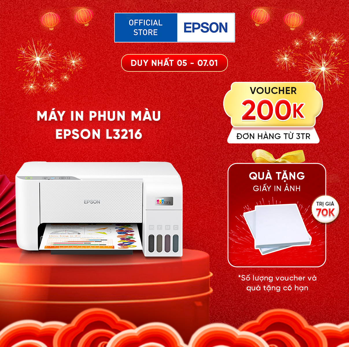 Máy in phun màu đa năng Epson Ecotank L3216