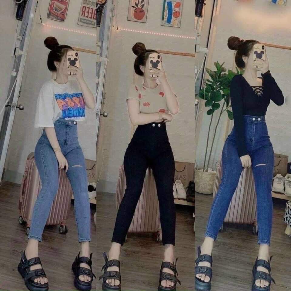 Quần bò ôm cạp cao nhà em về 4 màu cho chị em tha hồ lựa chọn