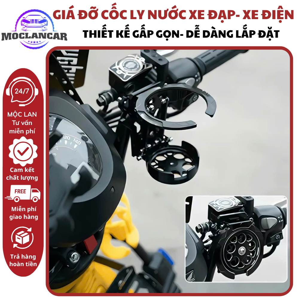 Giá Đỡ Ly Nước Gắn Ghi Đông Xe Máy Gấp Gọn Xoay 360 Độ Chất Liệu Nhựa ABS Phù Hợp Nhiều Dòng Xe