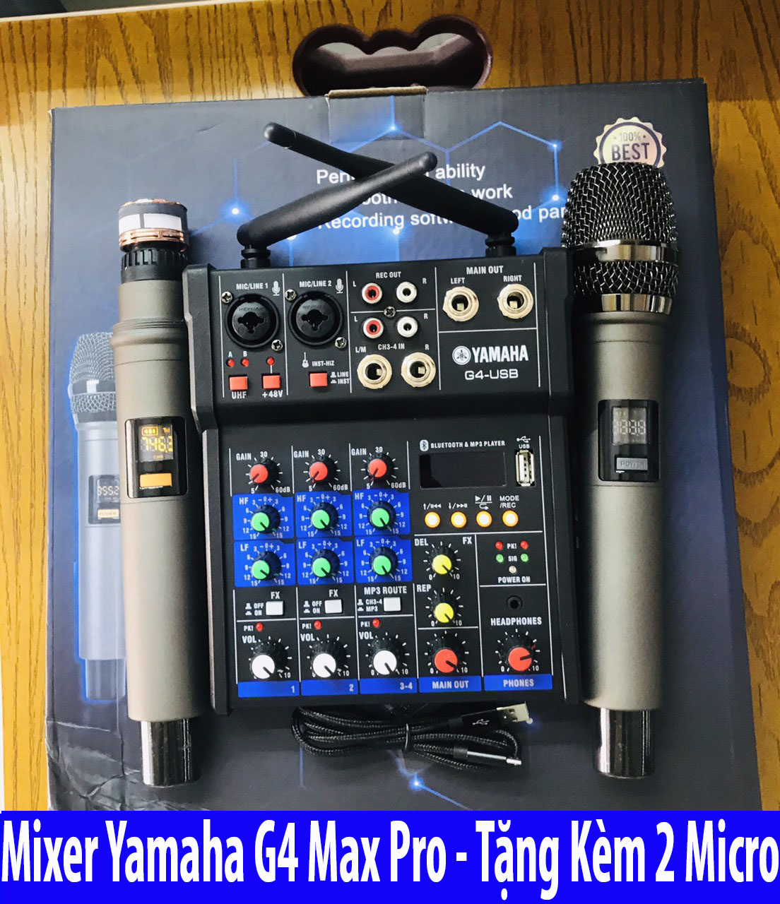 Trọn Bộ  Mixer Yamaha G4 Bluetooth - Tặng Kèm 2 Micro Không Dây ,Bàn Mixer G4 Live Stream | Hỗ Trợ Màn Hình LED Có Bluetooth Dành Cho Loa Kéo- Âmly Dàn Hát Karaoke Gia Đình  Âm Thanh Chắc Khỏe.  Bảo Hành 12 Tháng