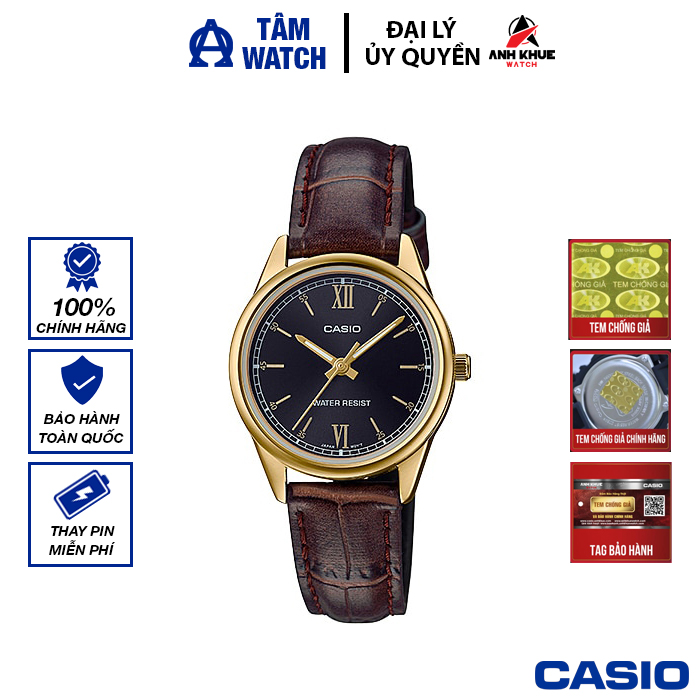 Đồng hồ nữ dây da casio standard chính hãng anh khuê ltp-v005gl-1b2udf