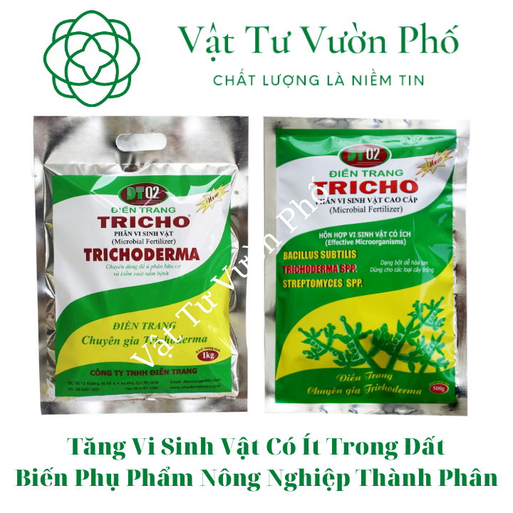 Bộ đôi phân vi sinh vật trichoderma ủ phân hữu cơ và kiểm soát nấm bệnh cho cây trồng gói 1kg