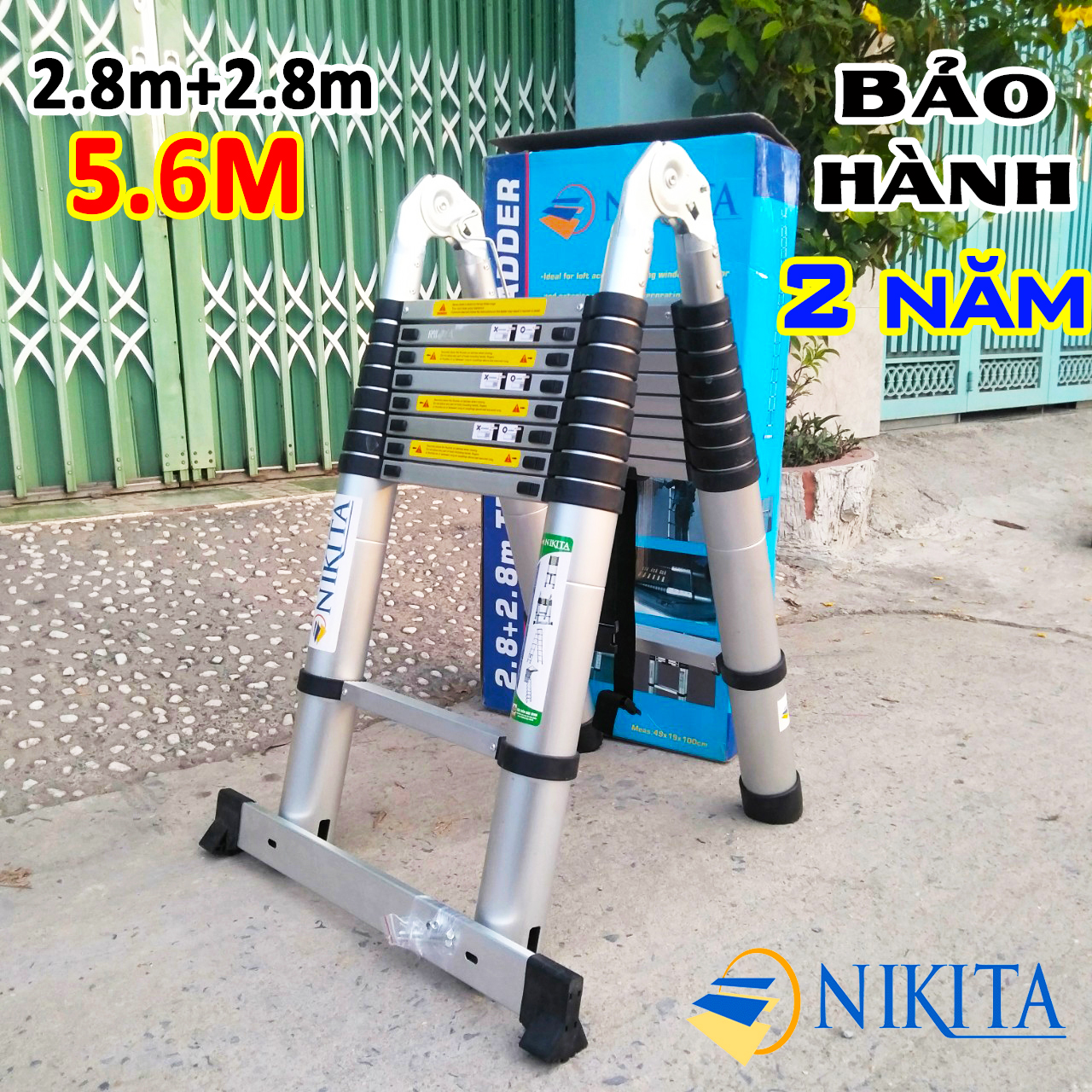 Thang nhôm rút xếp đôi NIKITA AI56 chữ A: 2.8M chữ I: 5,6m (Bảo hành 2 năm)