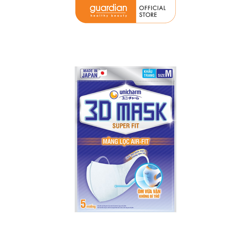 Khẩu Trang Ngăn Khói Bụi 3D Mask Super Fit unicharm Gói 5 Cái