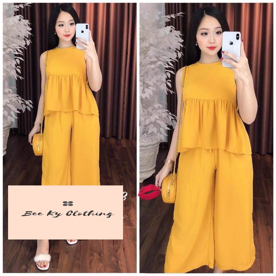 Set bộ áo peplum quần ống rộng bánh bèo
