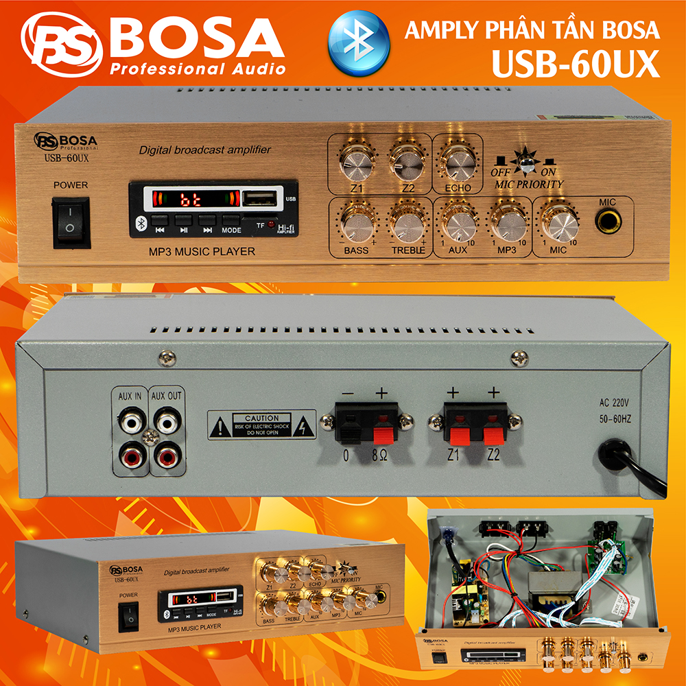 Amply phân tần Bosa USB 60UX Bluetooth bảo hành 12 tháng miễn phí vận chuyển