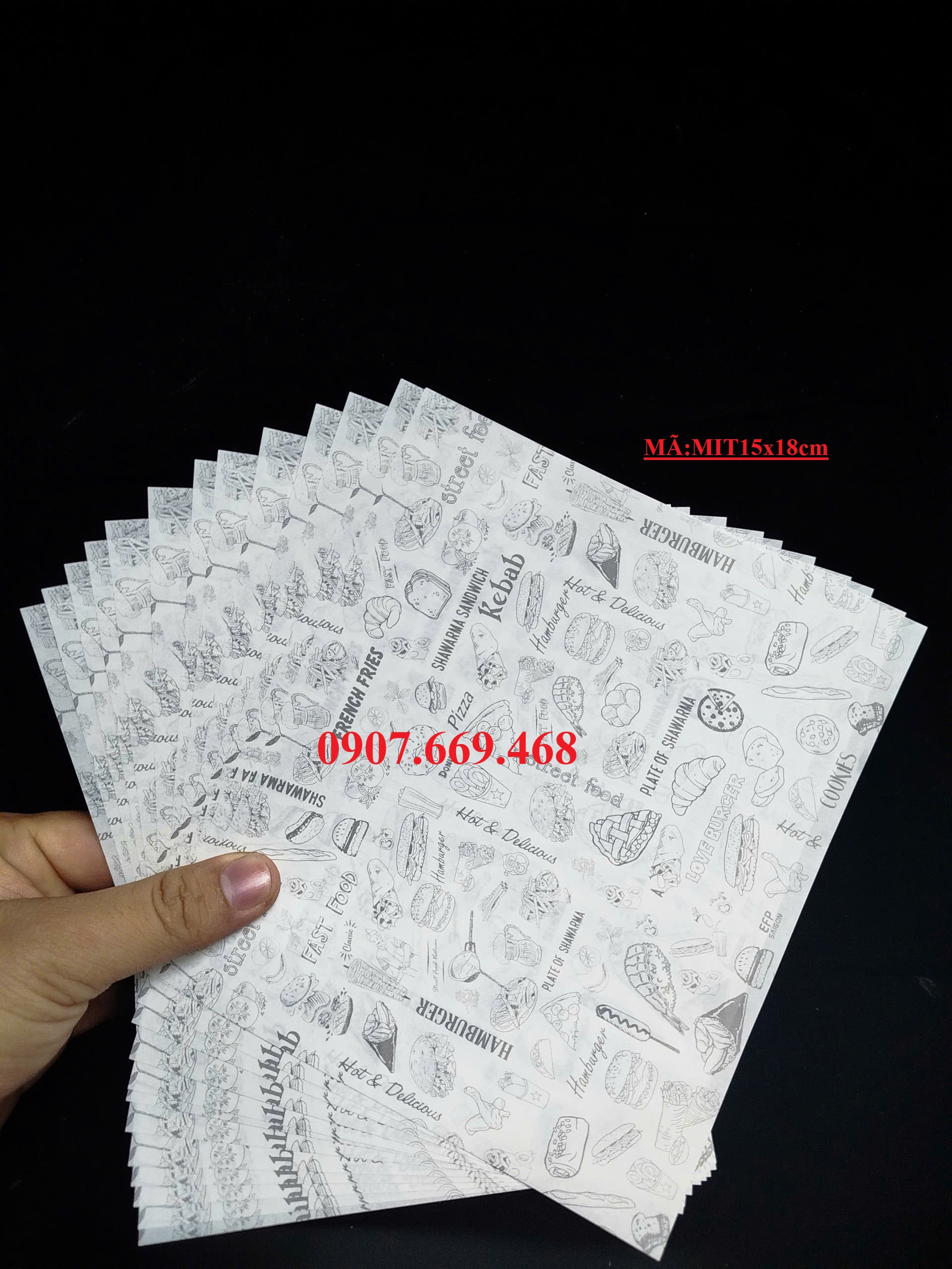 Giấy thấm hút dầu mỡ in sẵn hoa văn size 15x18cm (1,000 tờ)