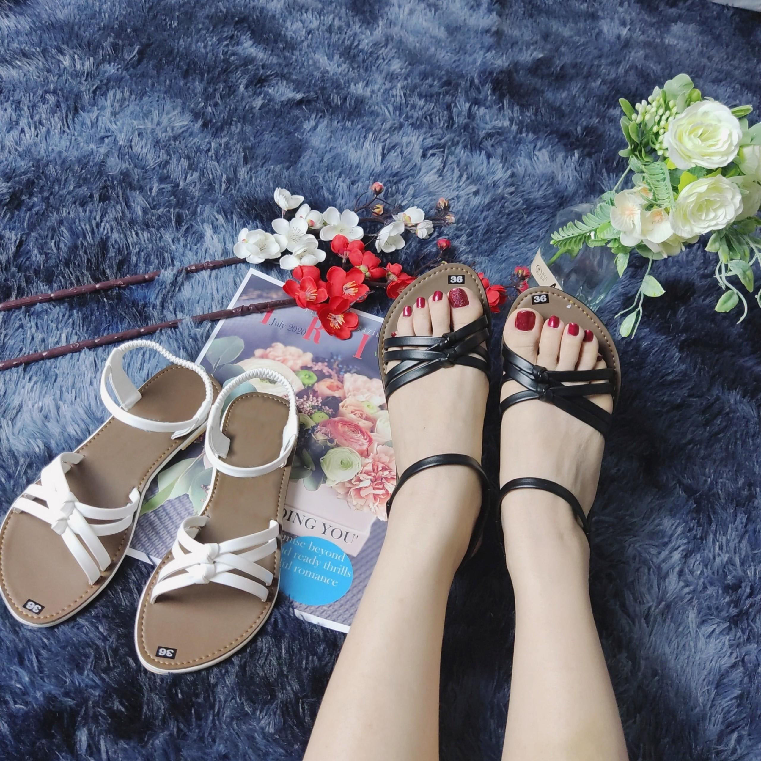 Sandal nữ chiến binh đế bệt quai mảnh dây chéo thời trang đi du lịch