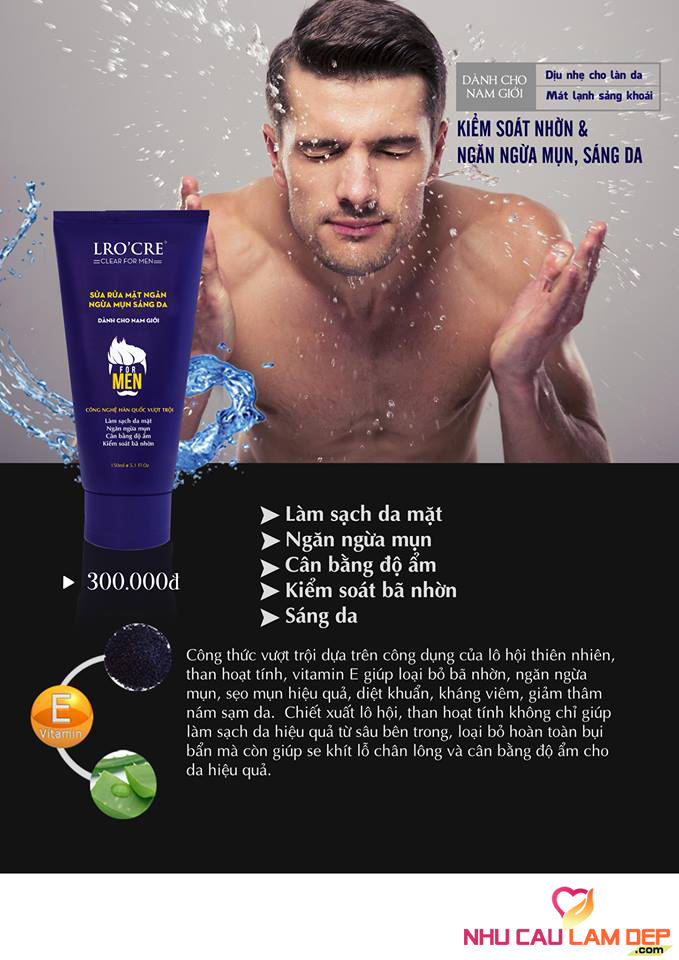 SỮA RỬA MẶT LRO'CRE NGĂN NGỪA MỤN VÀ KIỀM DẦU CHO NAM GIỚI 150ML
