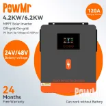 PowMr 4.2kw/6.5kw Biến tần lai trên lưới/ngoài lưới 24Vdc/48Vdc 230VAC Biến tần năng lượng mặt trời sóng sin tinh khiết Tích hợp bộ điều khiển năng lượng mặt trời 120A MPPT Hỗ trợ pin Lifepo4 Đèn RGB Chức năng sửa chữa bằng một cú nhấp chuột