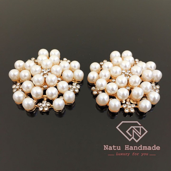 Nguyên liệu handmade - nguyên liệu hoa cài áo, nguyên liệu hoa cài tóc -Center mạ kim ngọc trai tròn - Center 2