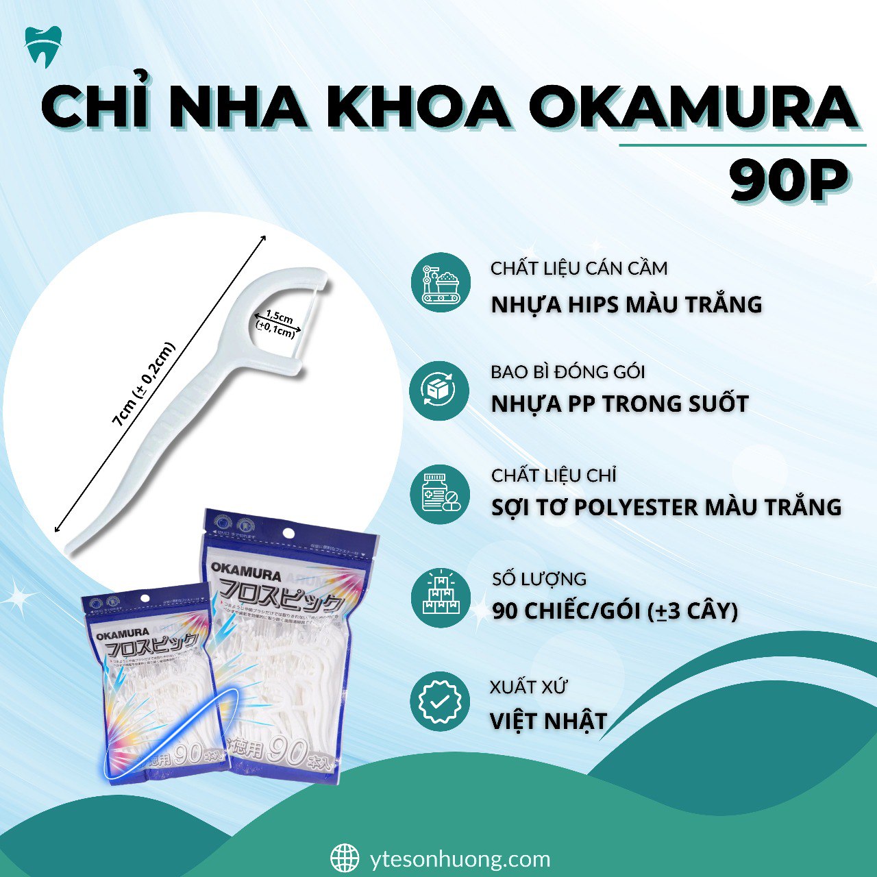 Tăm chỉ nha khoa Okamura 90P - 734909 (Bịch)