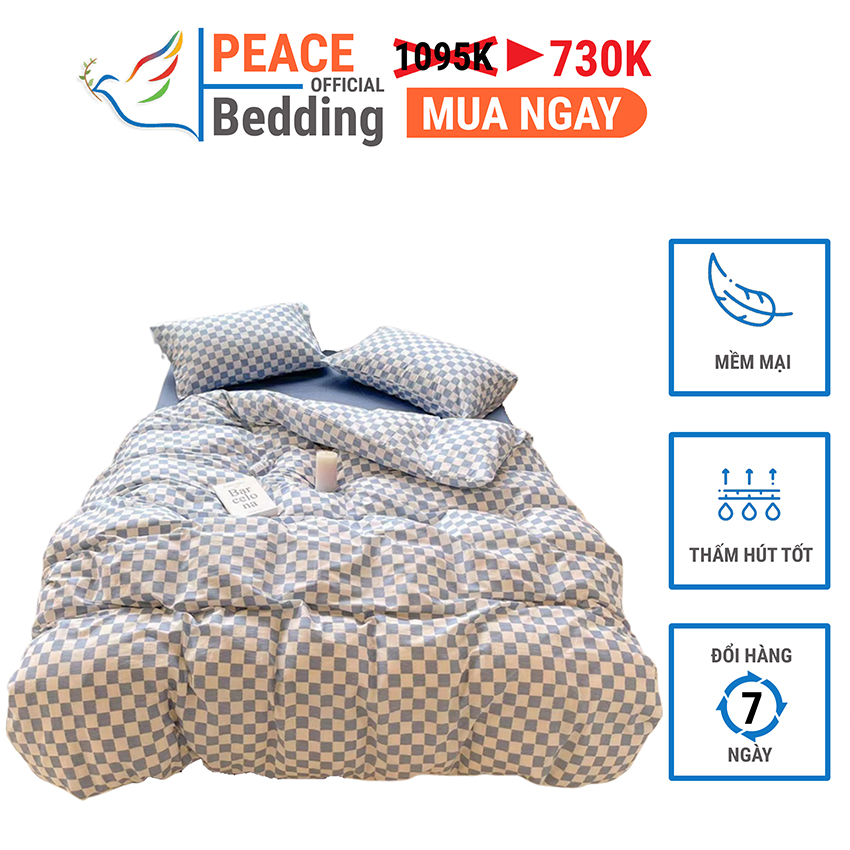 [FREESHIP] Bộ Vỏ Chăn Ga Giường Và 2 Vỏ Gối Đầu 4 Món Mẫu Caro Xanh Dương Chất Liệu Cotton Living Mềm Mịn Dày Dặn Thấm Hút Tốt Giặt Thoải Mái Bền Màu Đơn Giản Sang Trọng Cho Nệm 1M2 M4 M6 M8 2M