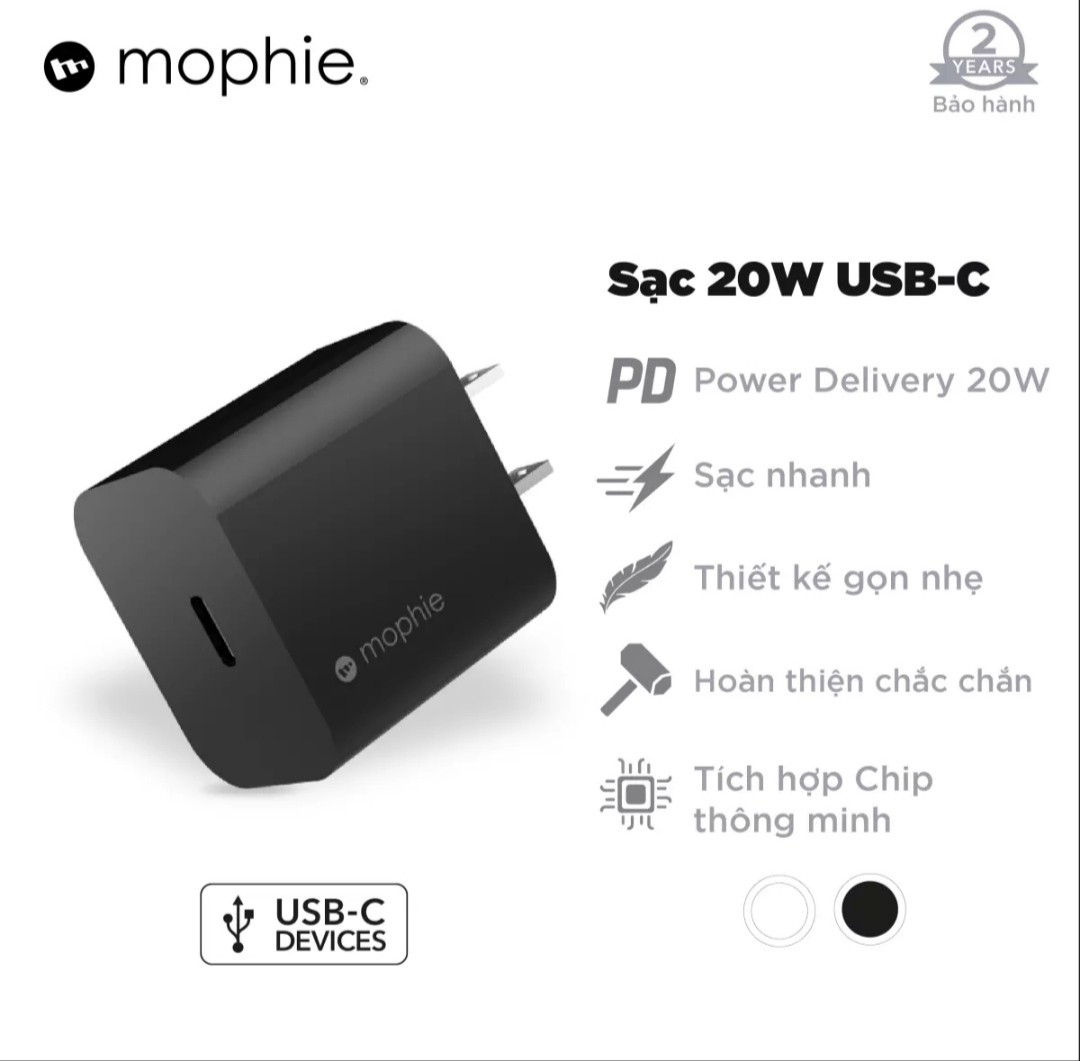 Sạc nhanh mophie power delivery 20w 1 usb-c - bảo hành 1 đổi 1