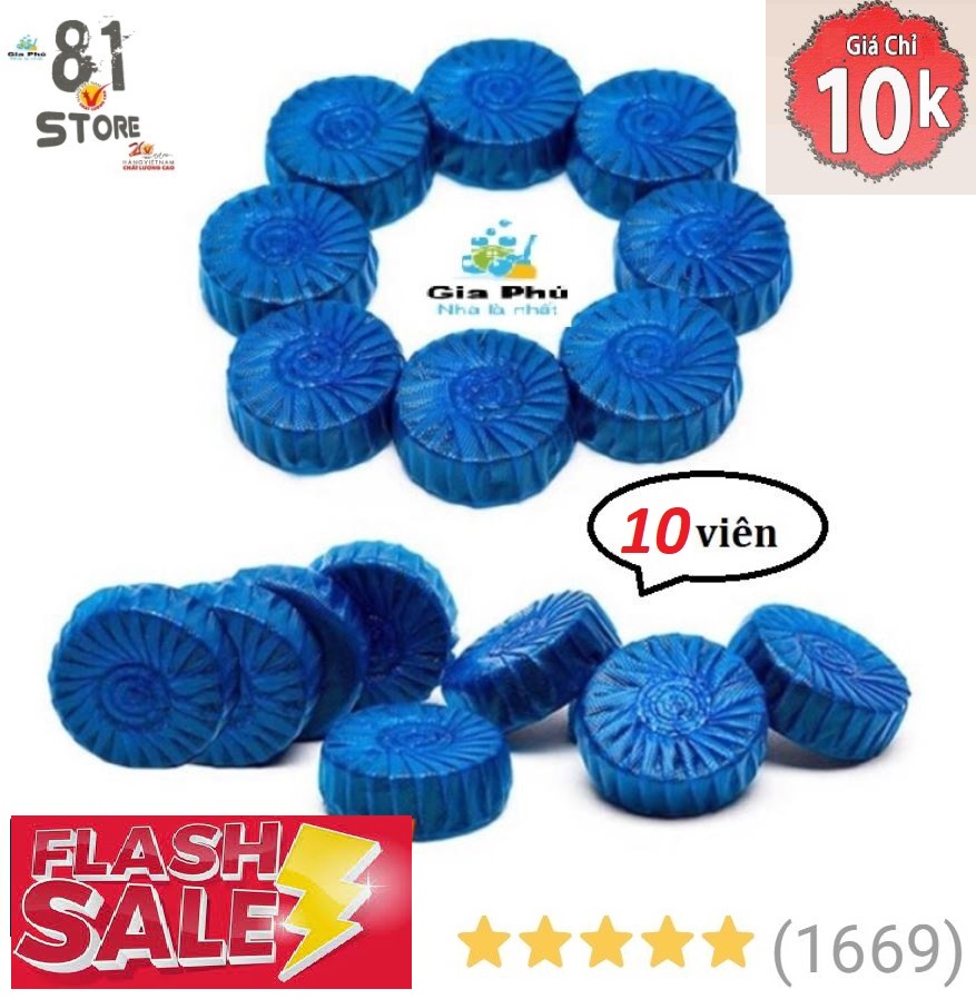 Bộ 10 viên tẩy diệt khuẩn khử mùi bồn cầu (xanh)