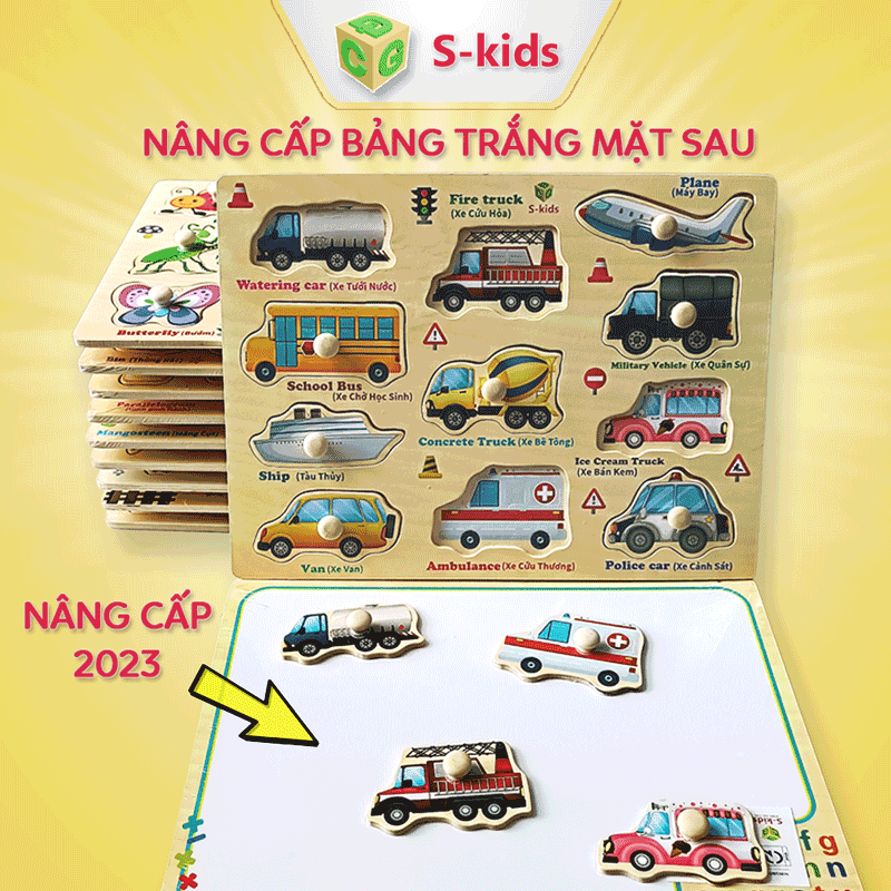 Đồ chơi trẻ em, bảng ghép hình núm gỗ thông minh cho bé