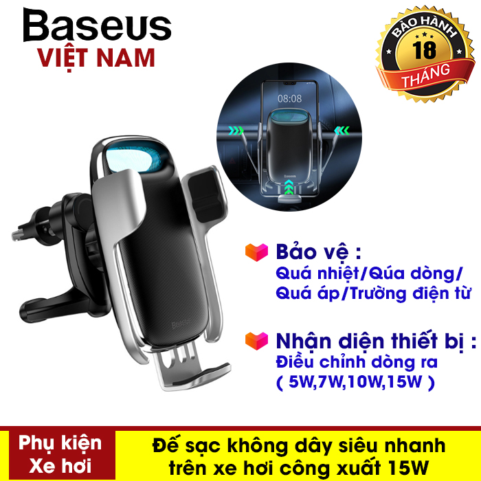 [BẢO HÀNH 12THÁNG] Giá đỡ điện thoại, đế sạc điện thoại không dây Baseus trên ô tô sạc nhanh 15W cho Apple/Samsung/ Huawei/ Xiaomi/Sony