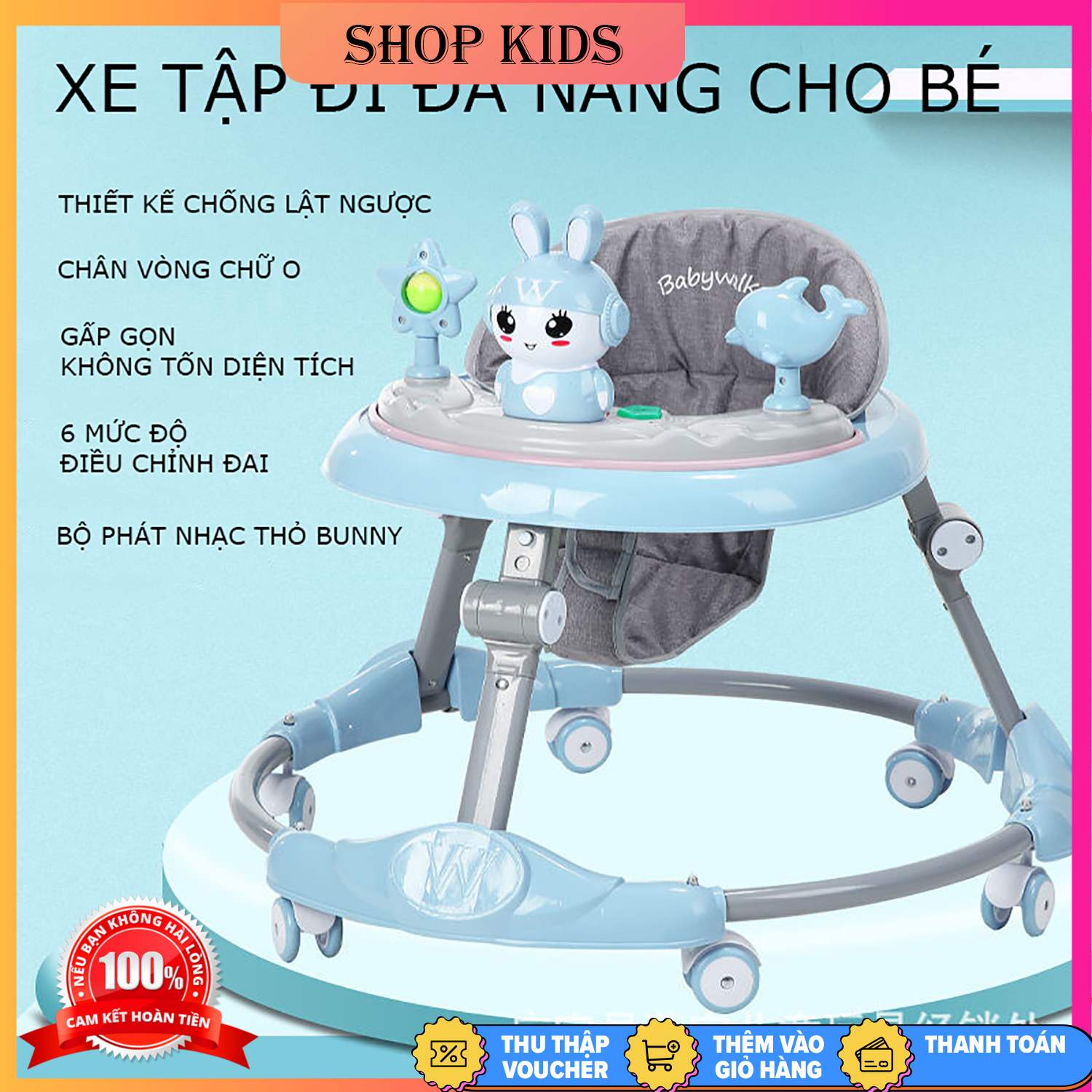 Xe Tròn Tập Đi Có Bộ Phát Nhạc Cho Bé Yêu, Có Thể Gấp Gọn Không Tốn Diện Tích, An Toàn Cho Bé An Tâm Cho Mẹ