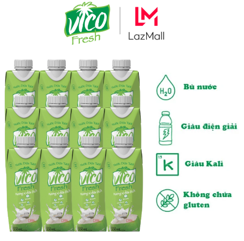 COMBO 12 HỘP NƯỚC DỪA VICO FRESH 330ML - VỊ DỨA (THANH MÁT, NGỌT THANH)